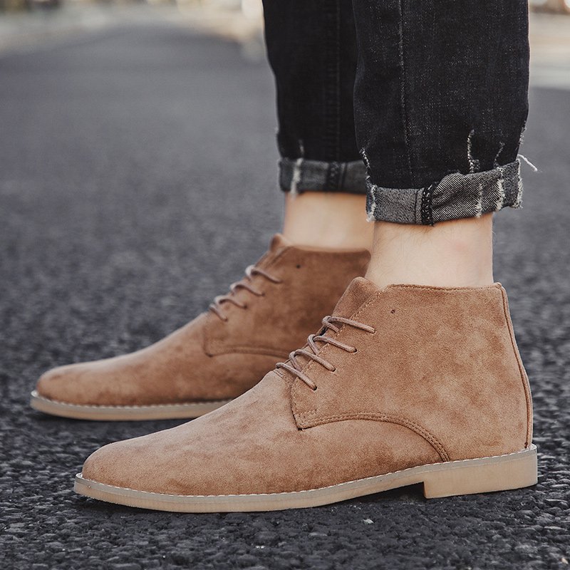 lace up pointed toe dress shoes Size 39-46 faux suede leather Chelsea Boots for men