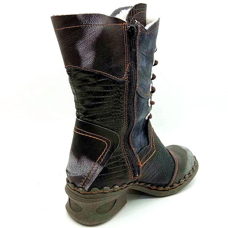 Adult Mid-length Fur Lining Warm Snow Boots Women's Plus Size Breathable Patchwork Genuine Leather Boots