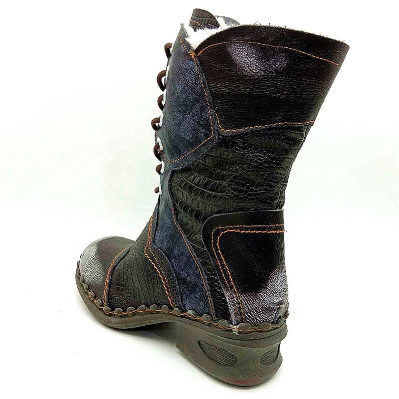 Adult Mid-length Fur Lining Warm Snow Boots Women's Plus Size Breathable Patchwork Genuine Leather Boots