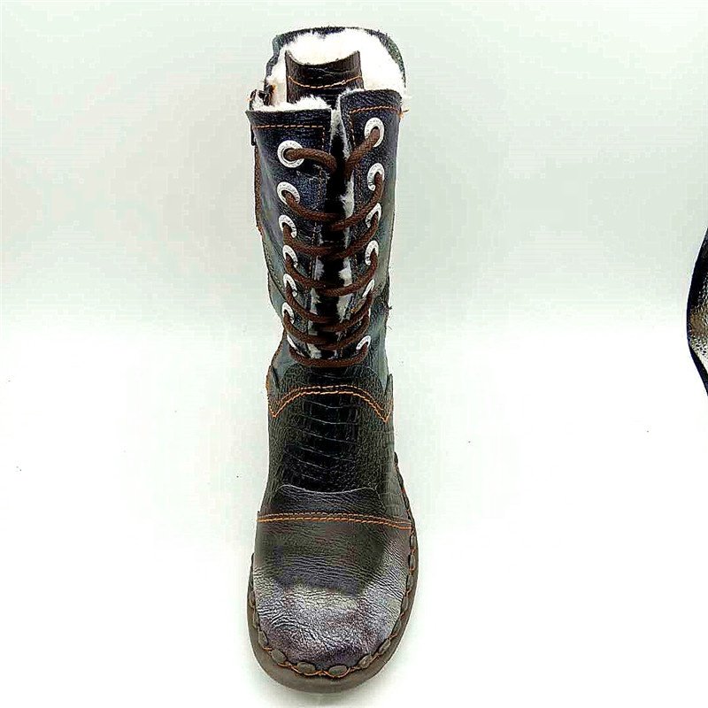 Adult Mid-length Fur Lining Warm Snow Boots Women's Plus Size Breathable Patchwork Genuine Leather Boots