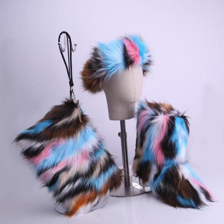 Women furry fur boots high winter warm boots casual winter shoes women ankle boots fur slides