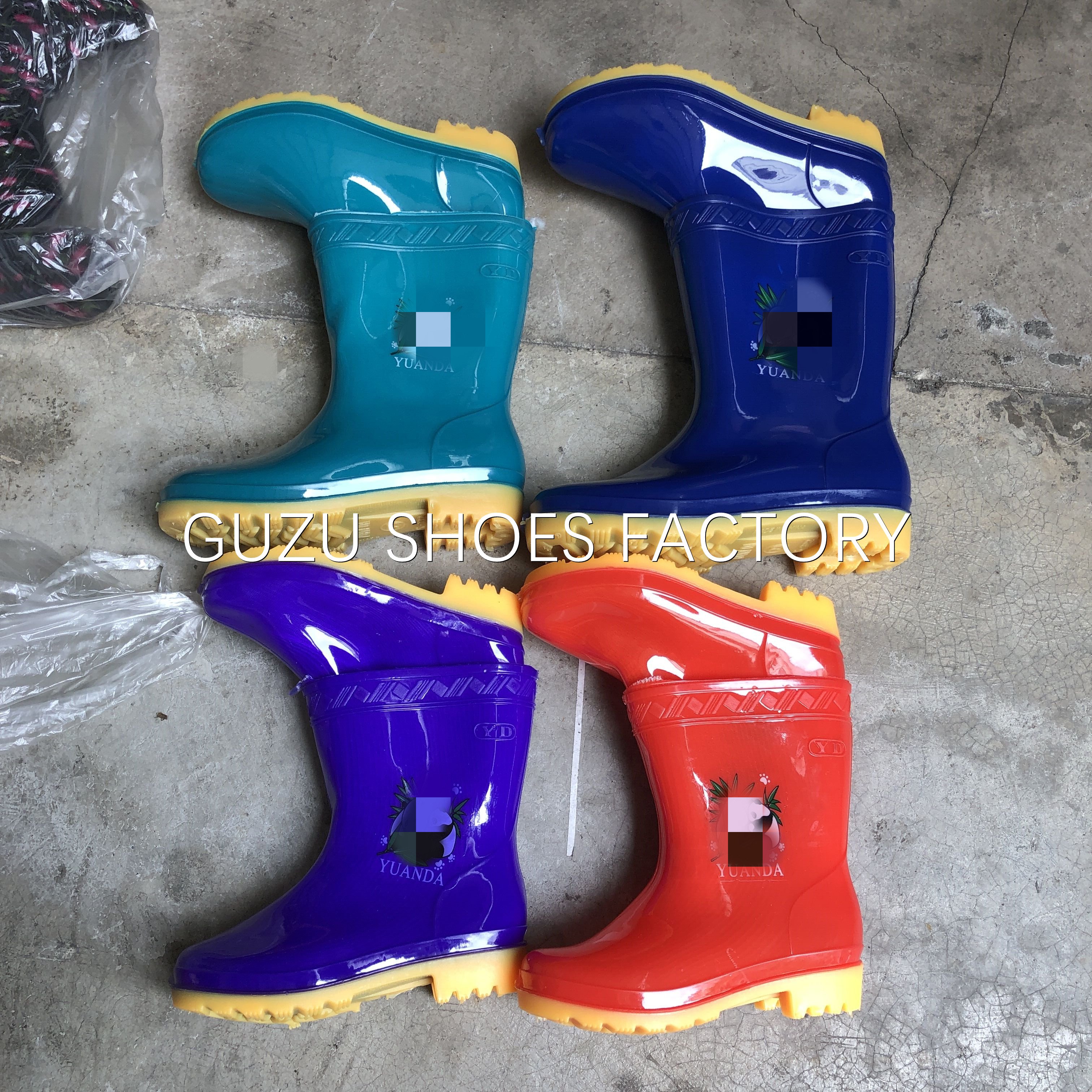 Panda Logo custom kids half rubber wellington gum boots Wholesale children wellies rain boots for kids