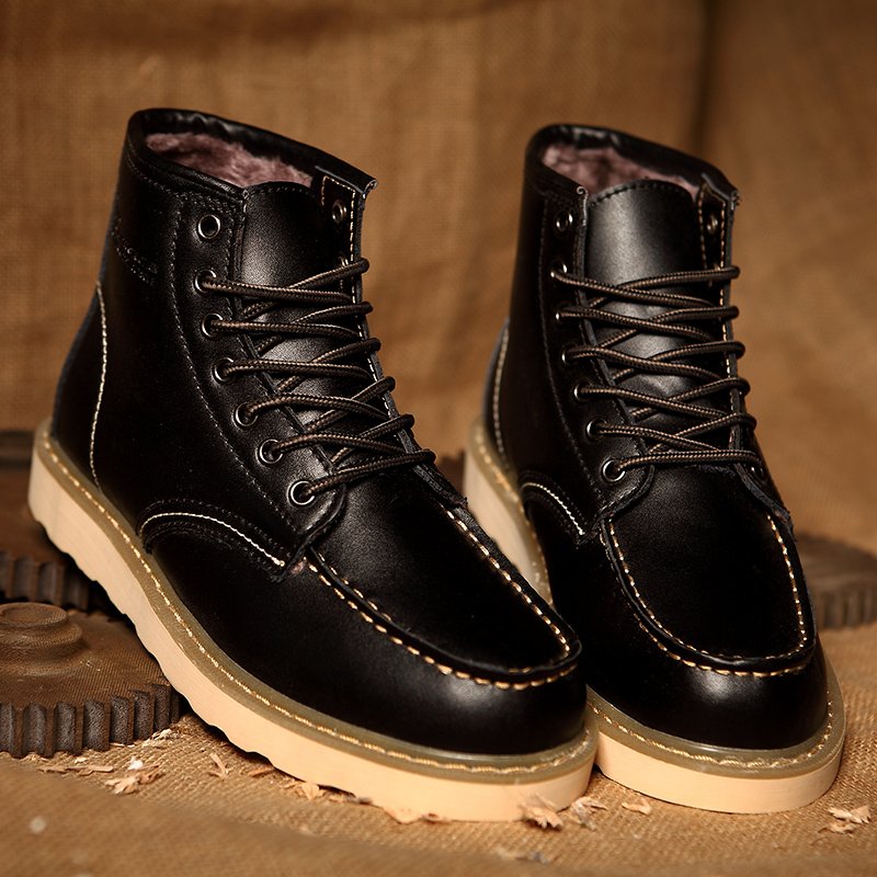 High Quality Mid-top Genuine Leather Boots Fashion Men's Martin Boots Wear-resistant Suede Lined Thermal Winter Boots