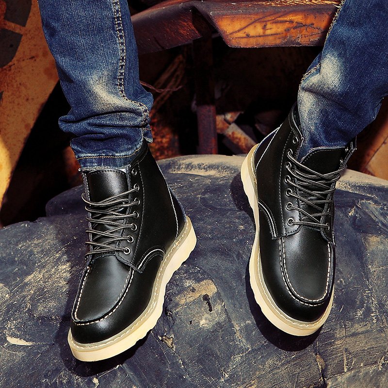 High Quality Mid-top Genuine Leather Boots Fashion Men's Martin Boots Wear-resistant Suede Lined Thermal Winter Boots