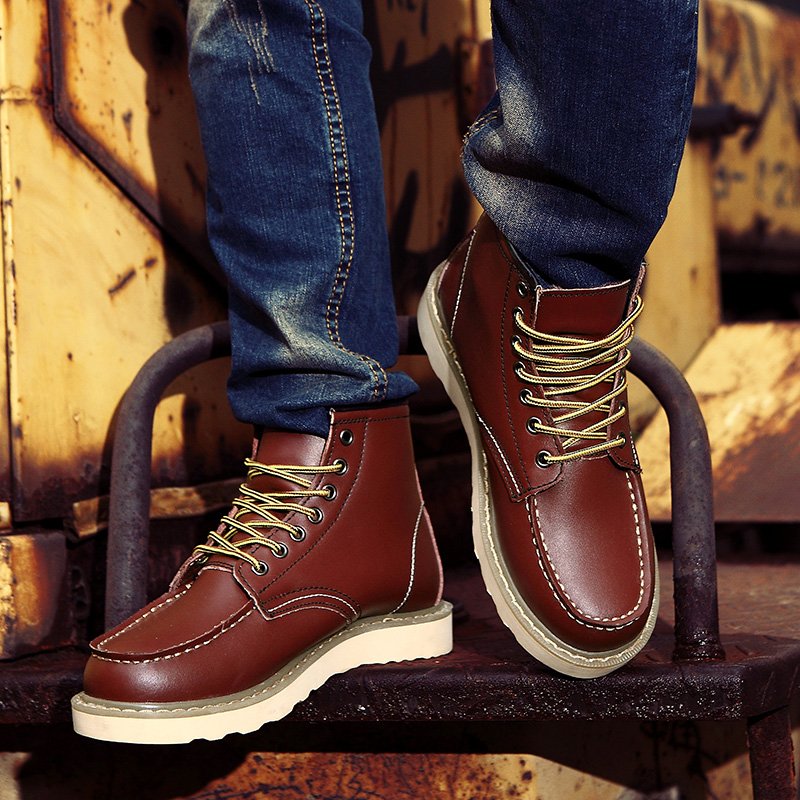 High Quality Mid-top Genuine Leather Boots Fashion Men's Martin Boots Wear-resistant Suede Lined Thermal Winter Boots