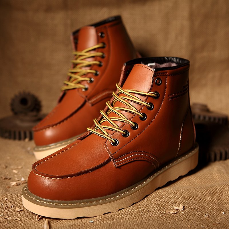High Quality Mid-top Genuine Leather Boots Fashion Men's Martin Boots Wear-resistant Suede Lined Thermal Winter Boots
