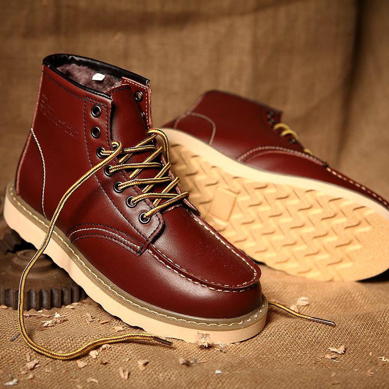 High Quality Mid-top Genuine Leather Boots Fashion Men's Martin Boots Wear-resistant Suede Lined Thermal Winter Boots