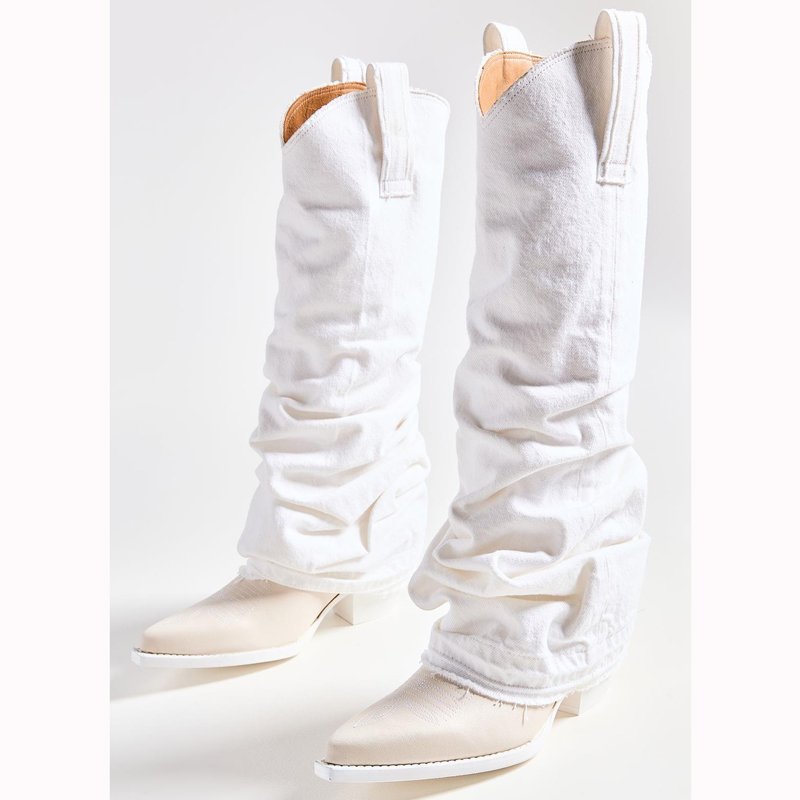Fashionable White Genuine Leather Women High Heel Boots Cowboy High Boots Heels for Women