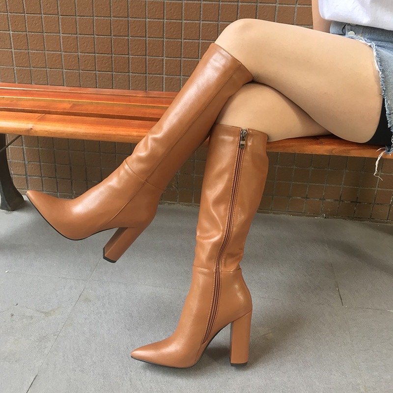 2022 Botas De Mujer Fall Knee Length Block Heel New Fashion Leather Knee High Women's Boots