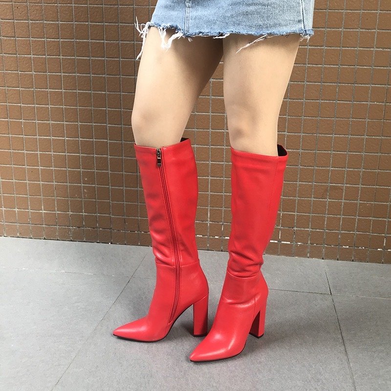 2022 Botas De Mujer Fall Knee Length Block Heel New Fashion Leather Knee High Women's Boots