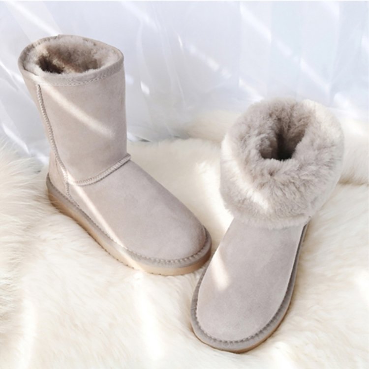 Classic Winter Warm Indoor Outdoor Premium Genuine Shearling Sheepskin Boots Mid Calf Snow Booties for Women
