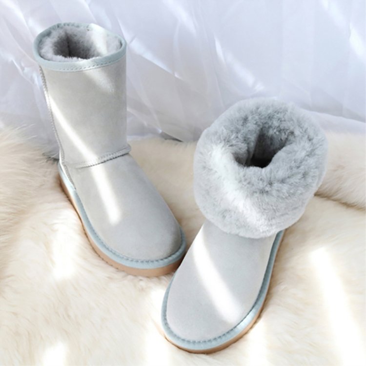 Classic Winter Warm Indoor Outdoor Premium Genuine Shearling Sheepskin Boots Mid Calf Snow Booties for Women