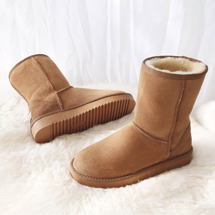 Classic Winter Warm Indoor Outdoor Premium Genuine Shearling Sheepskin Boots Mid Calf Snow Booties for Women