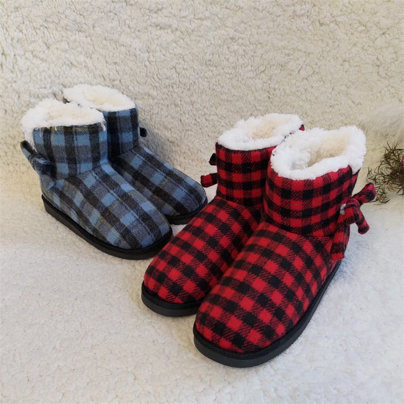 Autumn/Winter 2022 women's fashion plaid soft silent warm and non-slip hot cotton boots