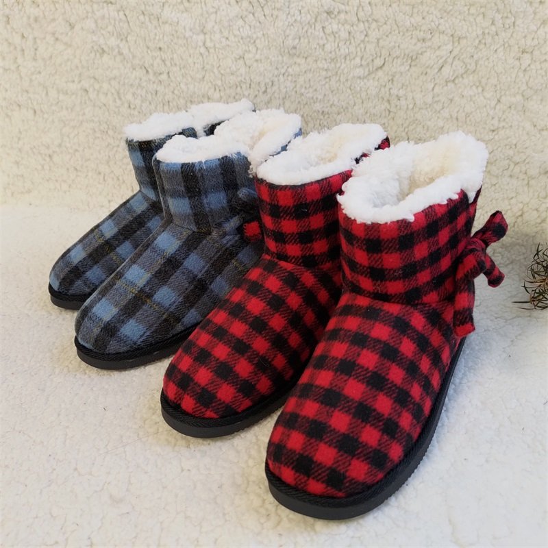 Autumn/Winter 2022 women's fashion plaid soft silent warm and non-slip hot cotton boots