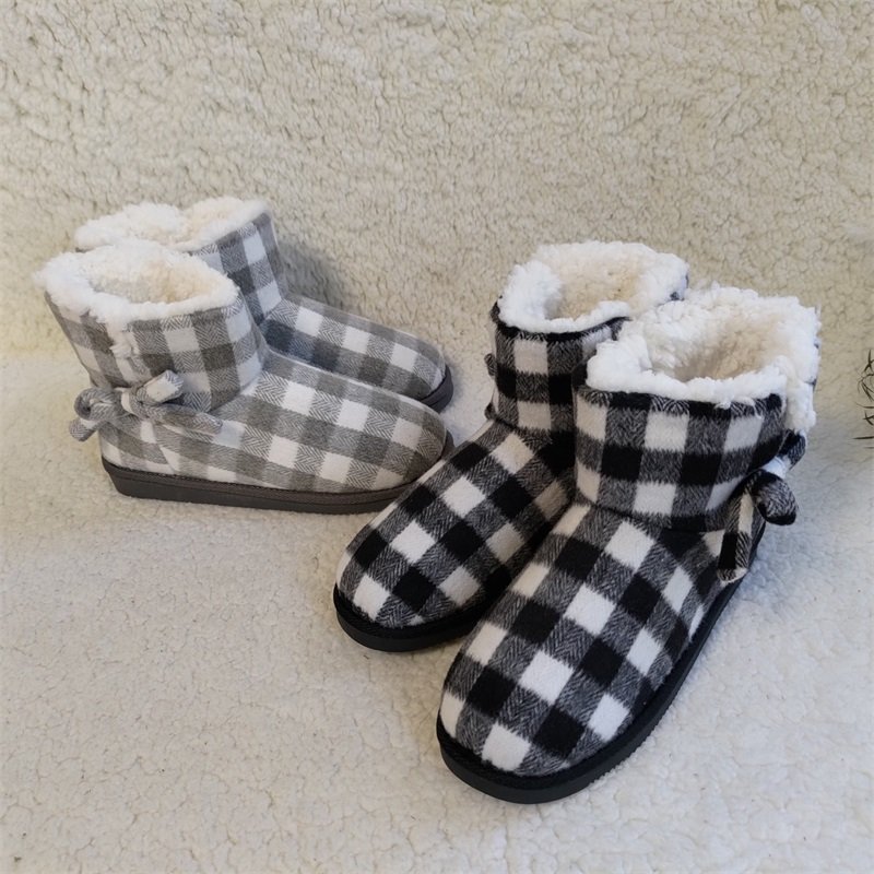 Autumn/Winter 2022 women's fashion plaid soft silent warm and non-slip hot cotton boots