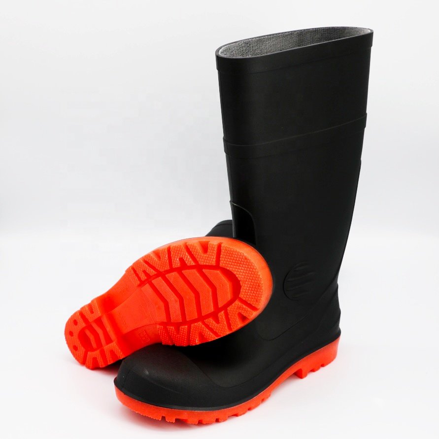 High boots black high tube factory direct rubber boots with steel toe steel sole men's rain boots