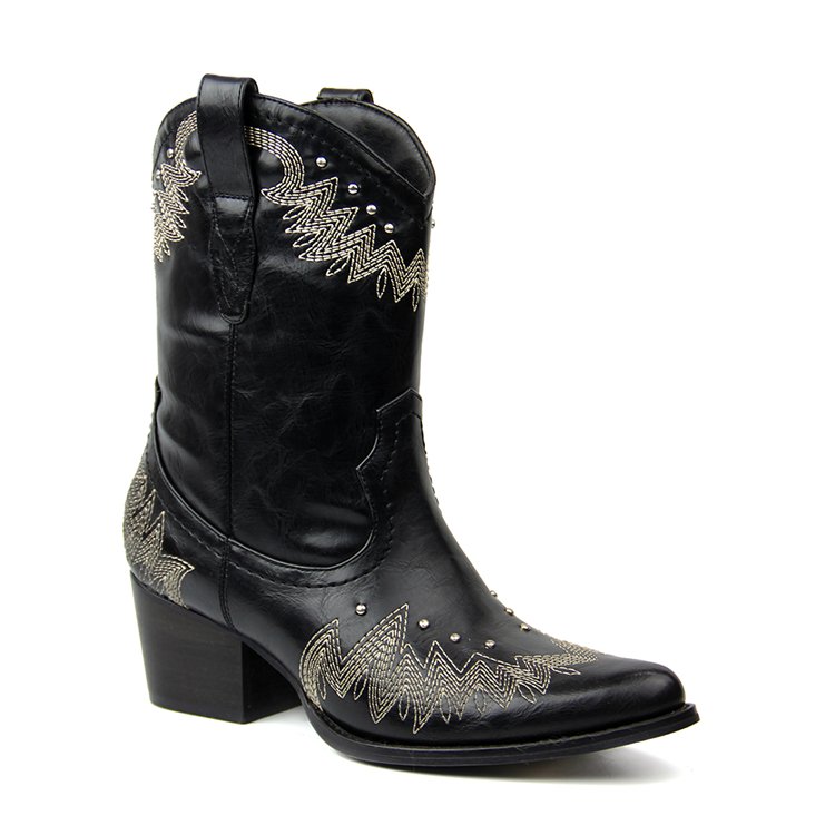 New Western Style Mid Calf Cow Girl Boots Vintage Leather Rivet Sewing Designer Women Shoes Boots Custom Logo
