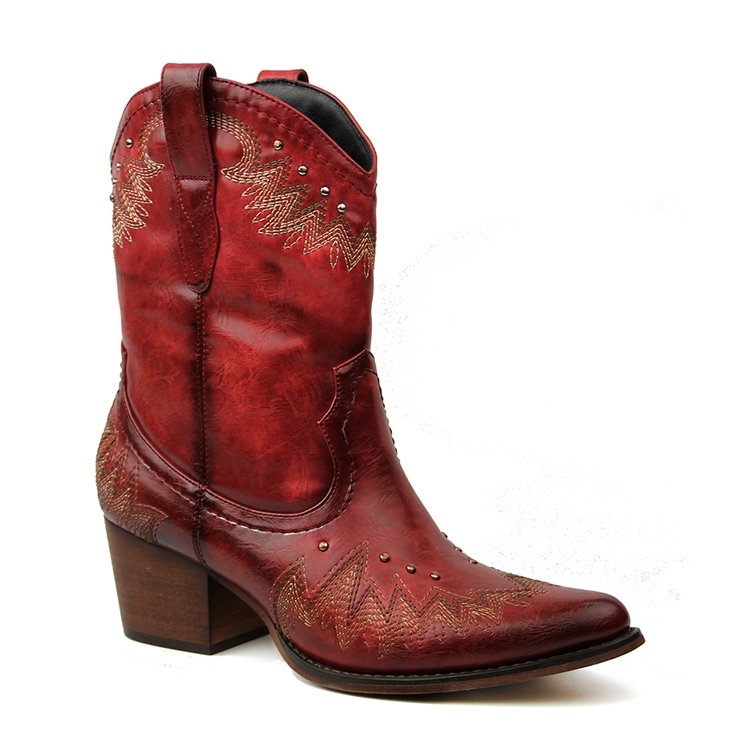 New Western Style Mid Calf Cow Girl Boots Vintage Leather Rivet Sewing Designer Women Shoes Boots Custom Logo
