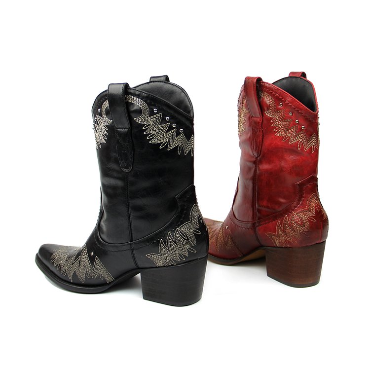 New Western Style Mid Calf Cow Girl Boots Vintage Leather Rivet Sewing Designer Women Shoes Boots Custom Logo