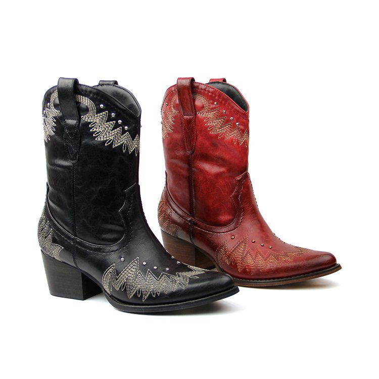 New Western Style Mid Calf Cow Girl Boots Vintage Leather Rivet Sewing Designer Women Shoes Boots Custom Logo