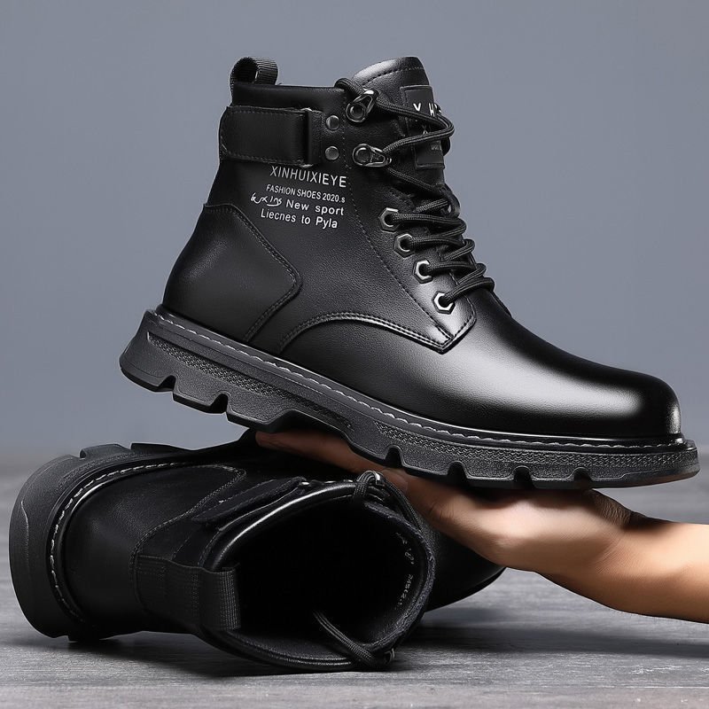 The new autumn and winter men's boots Korean version of the velvet warm mid-high-top Martin boots