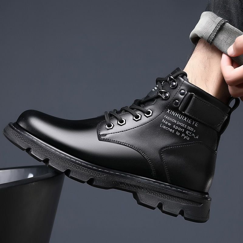 The new autumn and winter men's boots Korean version of the velvet warm mid-high-top Martin boots
