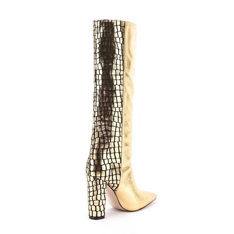 Bottes Femme Lady Autumn Winter Shoes Plus Size Pointy Toe Chunky Heel Stylish Long Boots Women Gold Multicolor Knee High Boots