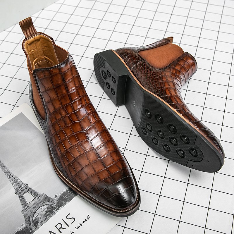 Classic Design Plaid Boots Fashion Good Quality Comfortable Slip On Leather Chelsea Boots for Men