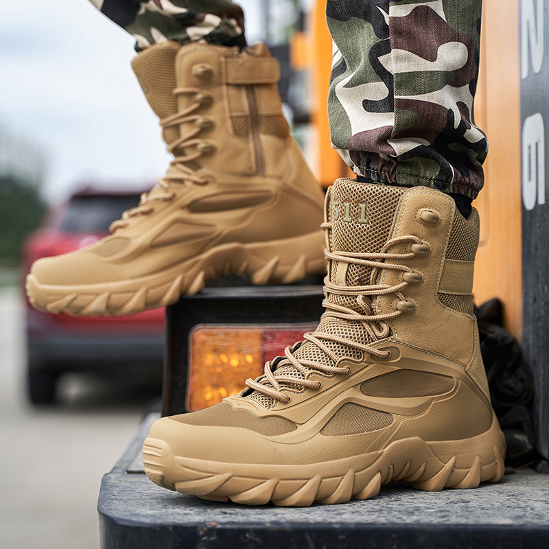Outdoor Combat and Climbing Waterproof Tactical Boots Men's High Sneakers Desert Hiking Rubber Designs