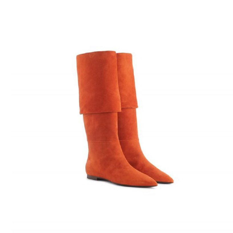 Global Best Sale Italian Fashion High Quality Orange Over Knee Boots Genuine Leather For Ladies
