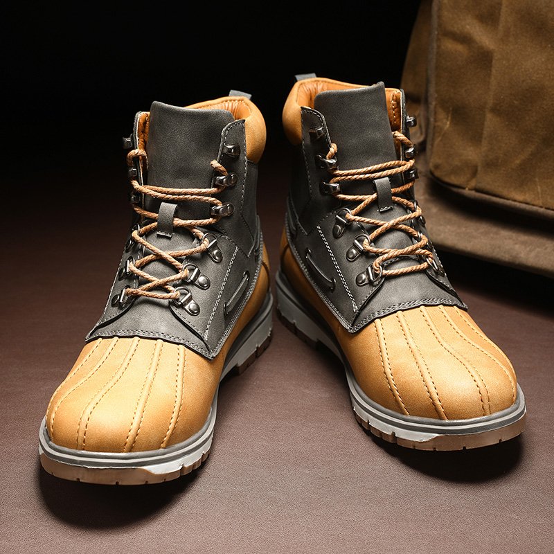 Hot Selling Latest Designs Products Shoes British Style Men Boot Fashion Footwear PU Leather With Plush Shoe Men's Snow Boots