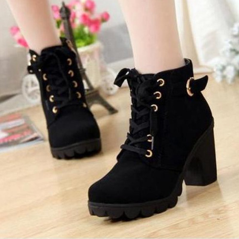 New High-heeled Womens Leather knee High Boots Women Short Thick Fur Heel Women Boots with Zipper