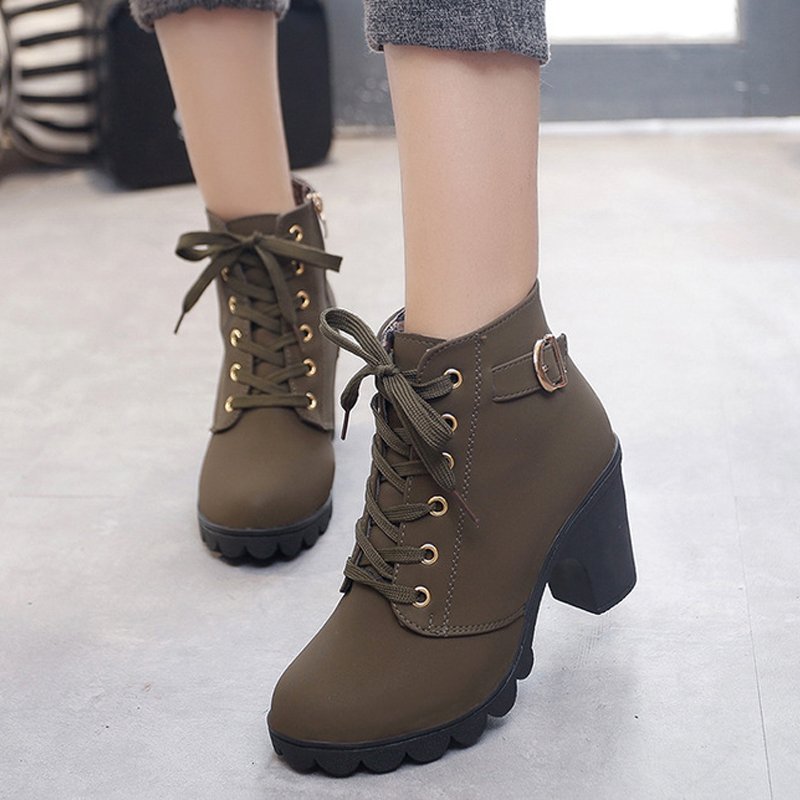 New High-heeled Womens Leather knee High Boots Women Short Thick Fur Heel Women Boots with Zipper