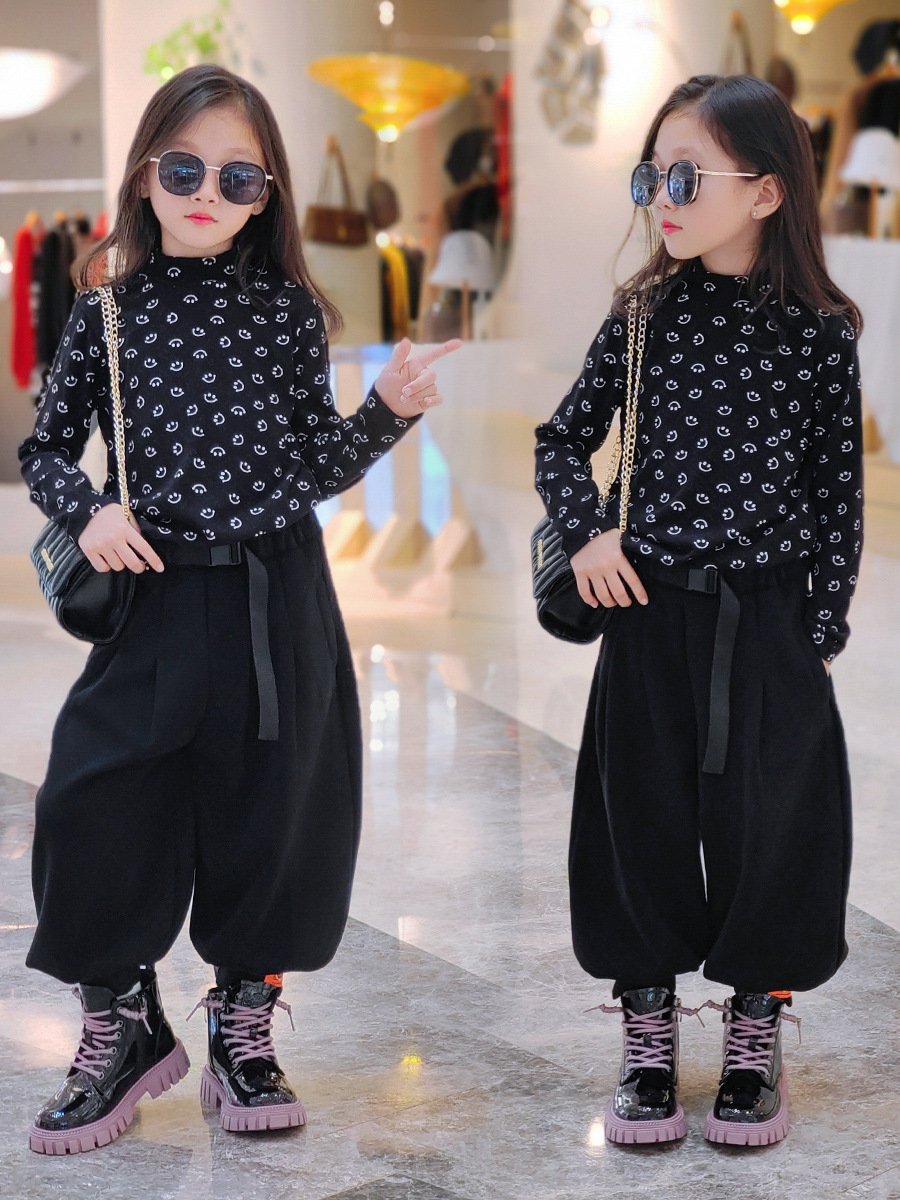 Fashion Design Winter Fall Kids Plush Shoes Brand Little Girls Children's Black Leather Motorcycle Ankle Martin Boots