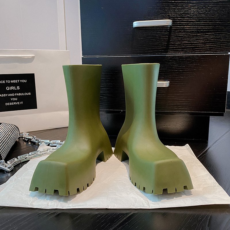 Walking Paris Style Women's Shoes Casual Square Gear Thick Bottom Rain Rubber Boots