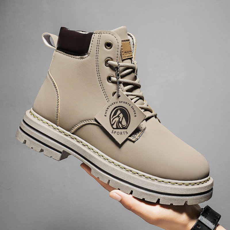 New Popular Fashion Style Boots Mens High Help Work Leather Boots Casual Rainproof Leather Martin Boots With High-Top