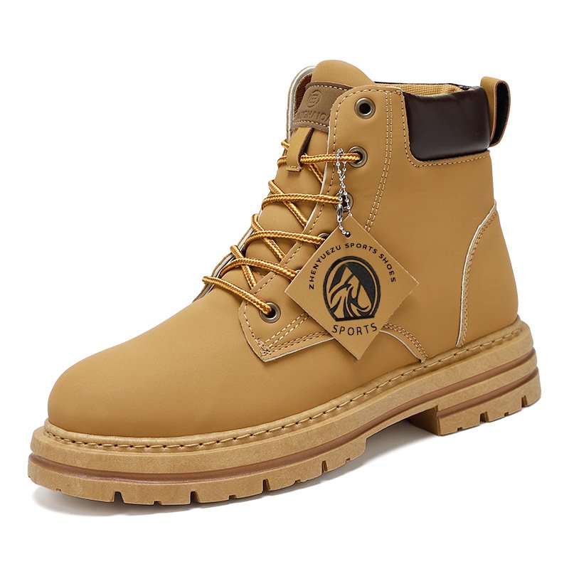 New Popular Fashion Style Boots Mens High Help Work Leather Boots Casual Rainproof Leather Martin Boots With High-Top