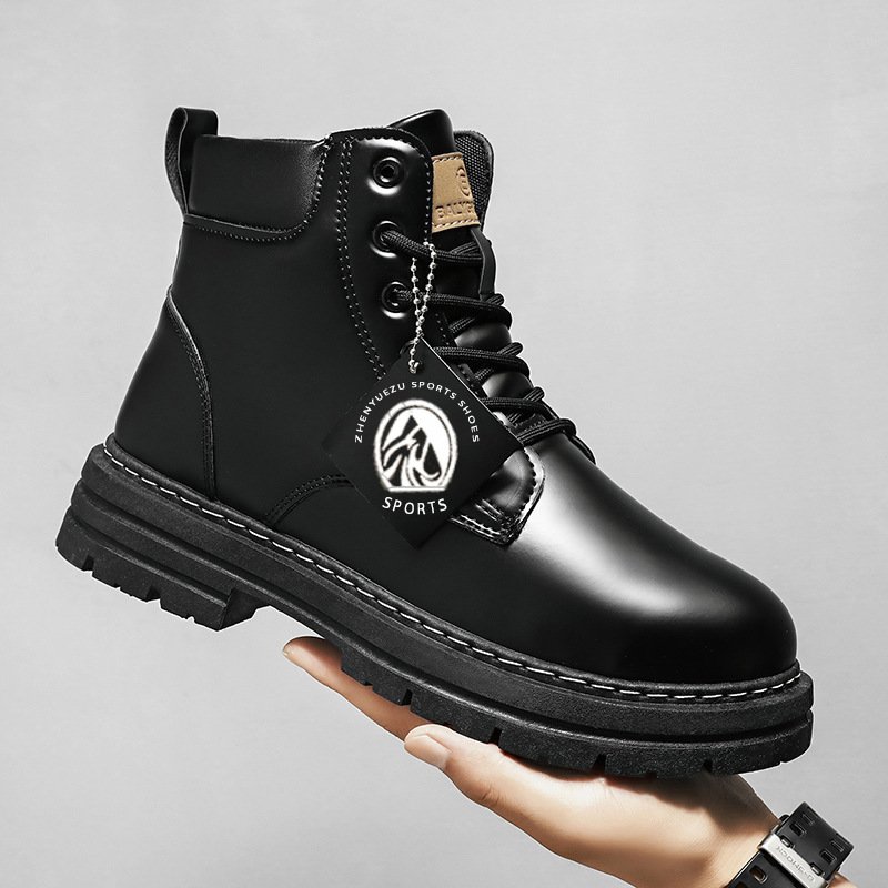 New Popular Fashion Style Boots Mens High Help Work Leather Boots Casual Rainproof Leather Martin Boots With High-Top