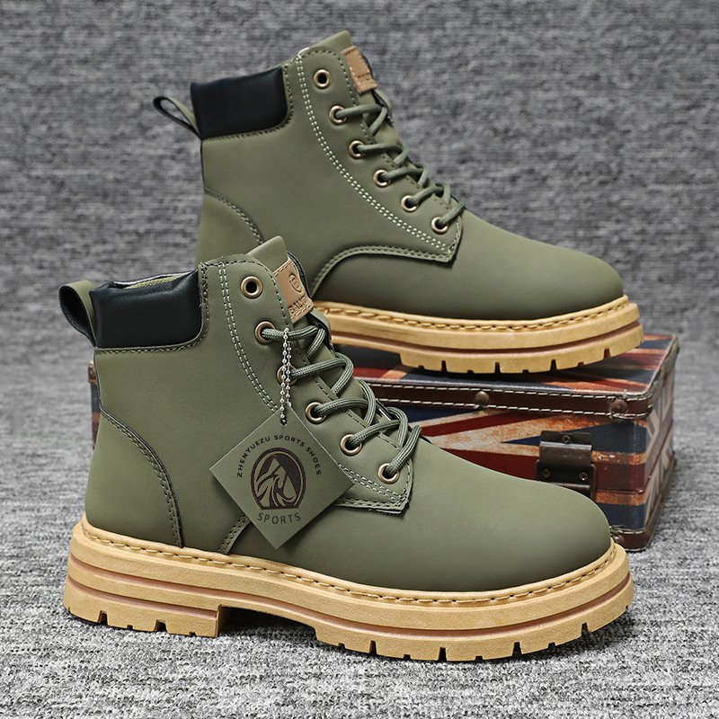 New Popular Fashion Style Boots Mens High Help Work Leather Boots Casual Rainproof Leather Martin Boots With High-Top