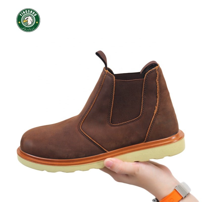 Construction Impact resistant Chelsea Fashion rubber cowhide Smash resistant leather men's steel head work shoes safety boots