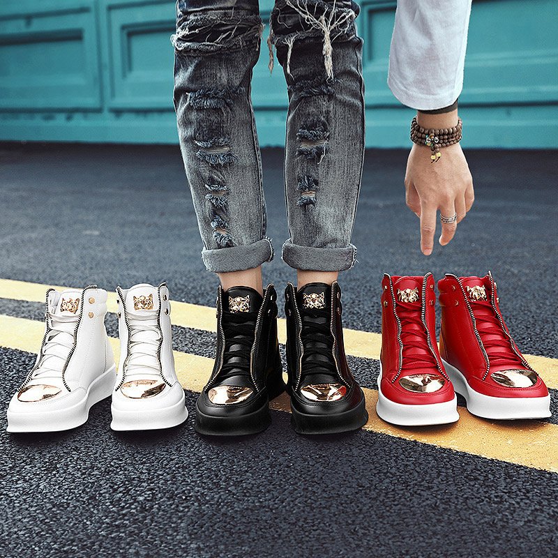 Fashion shoes spring new male high top board shoes metal casual leather boots male Korean boots