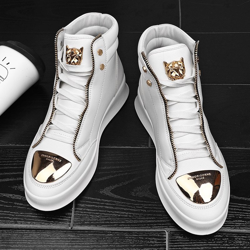 Fashion shoes spring new male high top board shoes metal casual leather boots male Korean boots