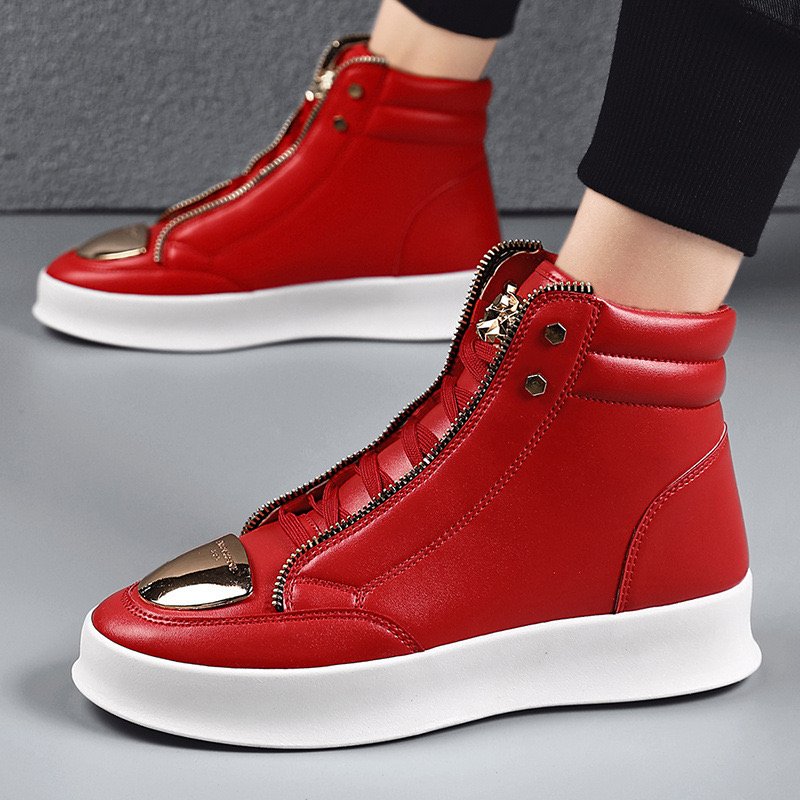 Fashion shoes spring new male high top board shoes metal casual leather boots male Korean boots