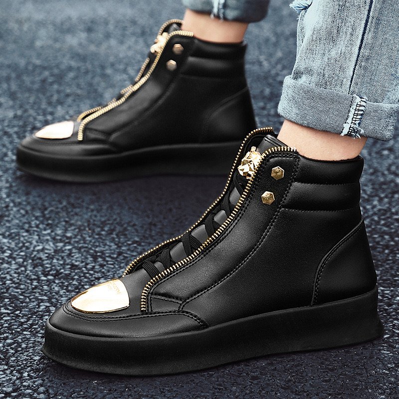 Fashion shoes spring new male high top board shoes metal casual leather boots male Korean boots