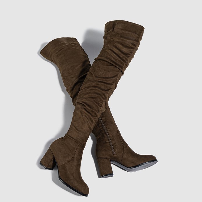 2023 New Winter Zipper Women Over-the-Knee Boots Fashion Flock Square Heel Shoes Thigh High Long Botas De Mujer 35-42