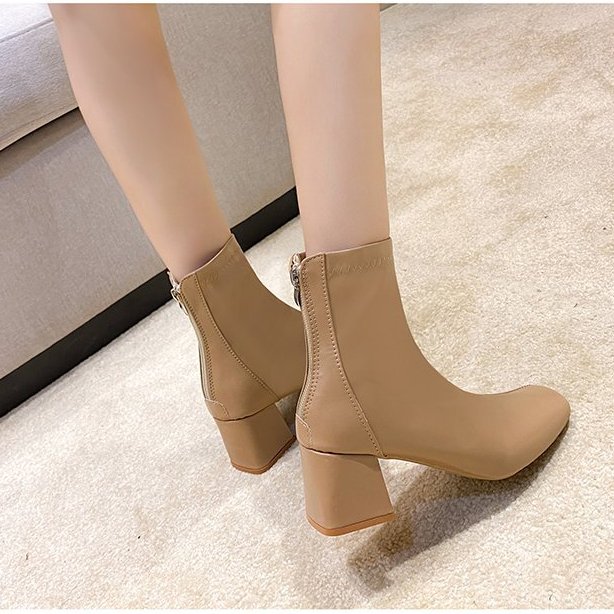 New Design Winter Woman Leather Wedges Thick Middle Heels Ankle Boot Ladies Casual Comfortable Zipper Boots