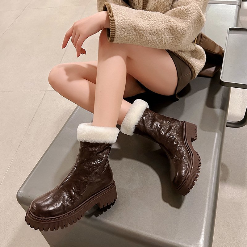 Fashionable High Quality leather boots women platform boots winter designer shoes women famous brands boots 2022