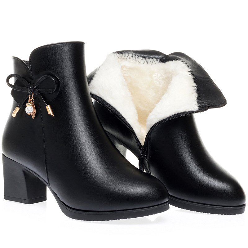 high quality fashion outdoor winter women shoes leather thick sole short heel ankle boots for women