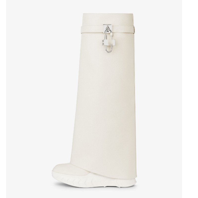 hxmy109 2023 street fashion Jessica buurman knee high boots shark lock pant boots wedge heel long boots
